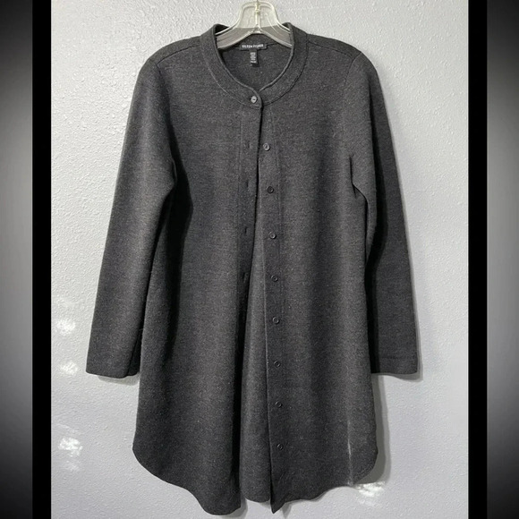 Eileen Fisher Merino Wool Button Front Cardigan Charcoal Gray Open Longsleeve XS - Picture 1 of 4